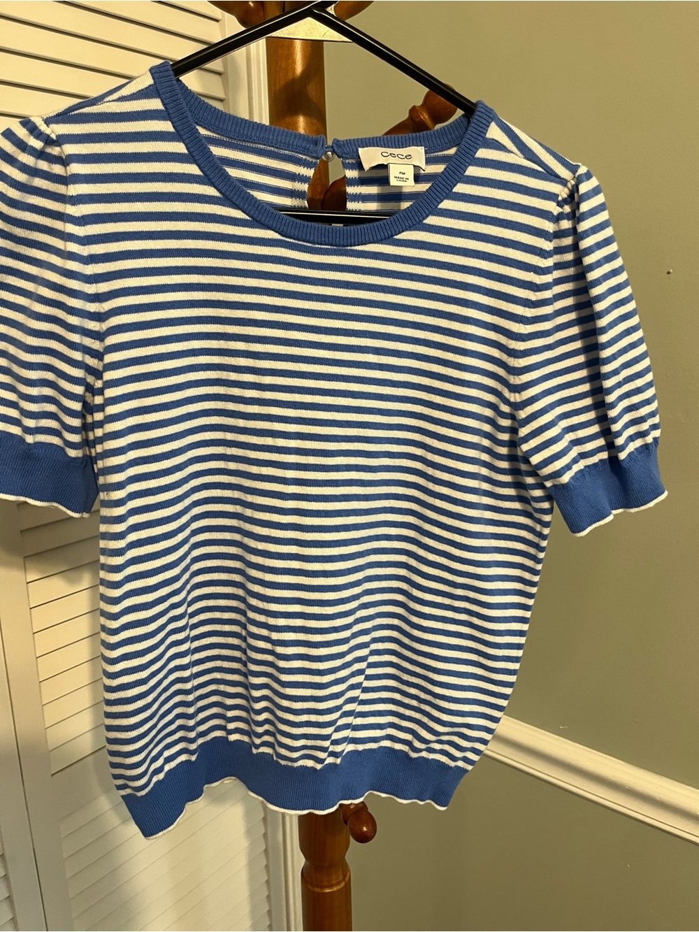 CeCe Blue and White Knit Top